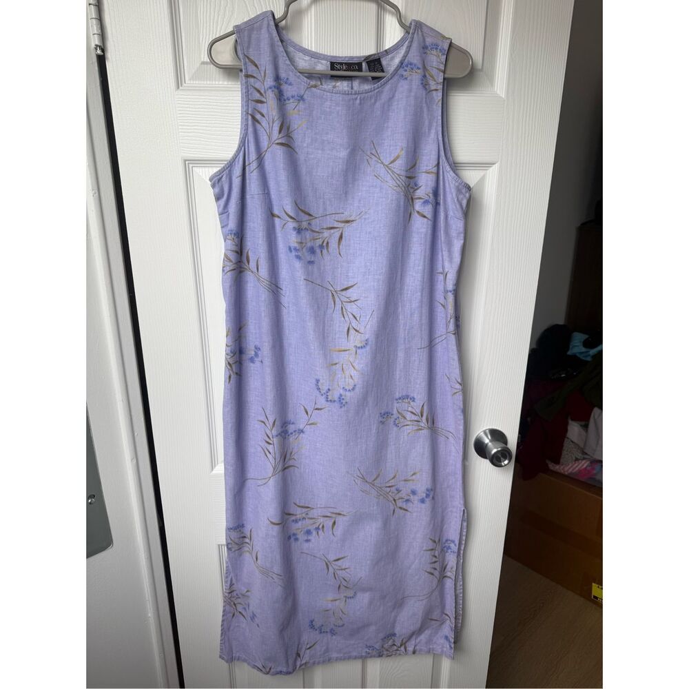 Style & Co Collection Linen Blend Set Size 12/14 Midi Dress Summer Purple Floral